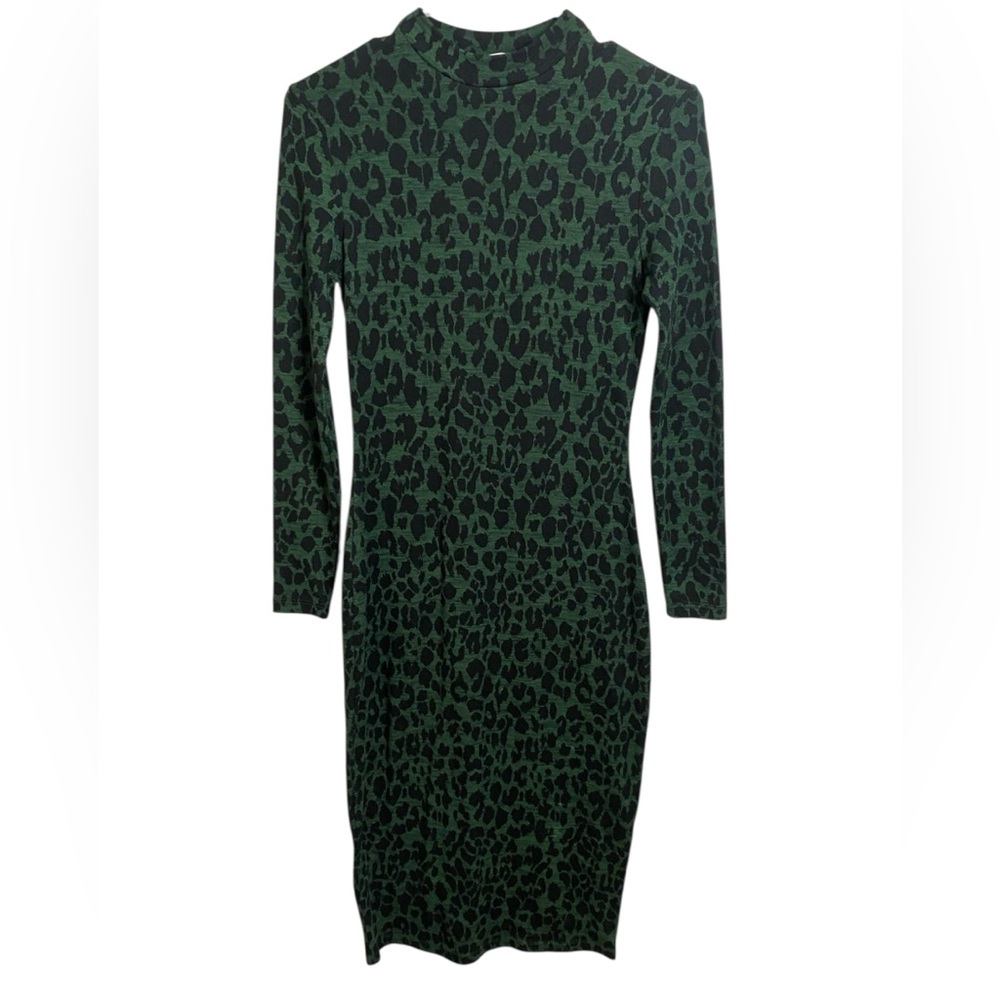 Whistles Green And Black Bodycon Dress Long Sleeve Crew Neck